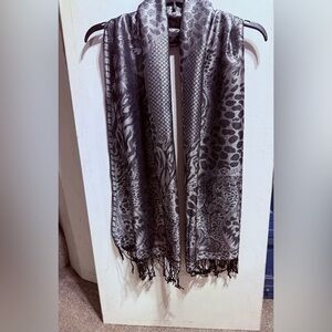 Sophisticated Black and Gray Scarf with Fringe